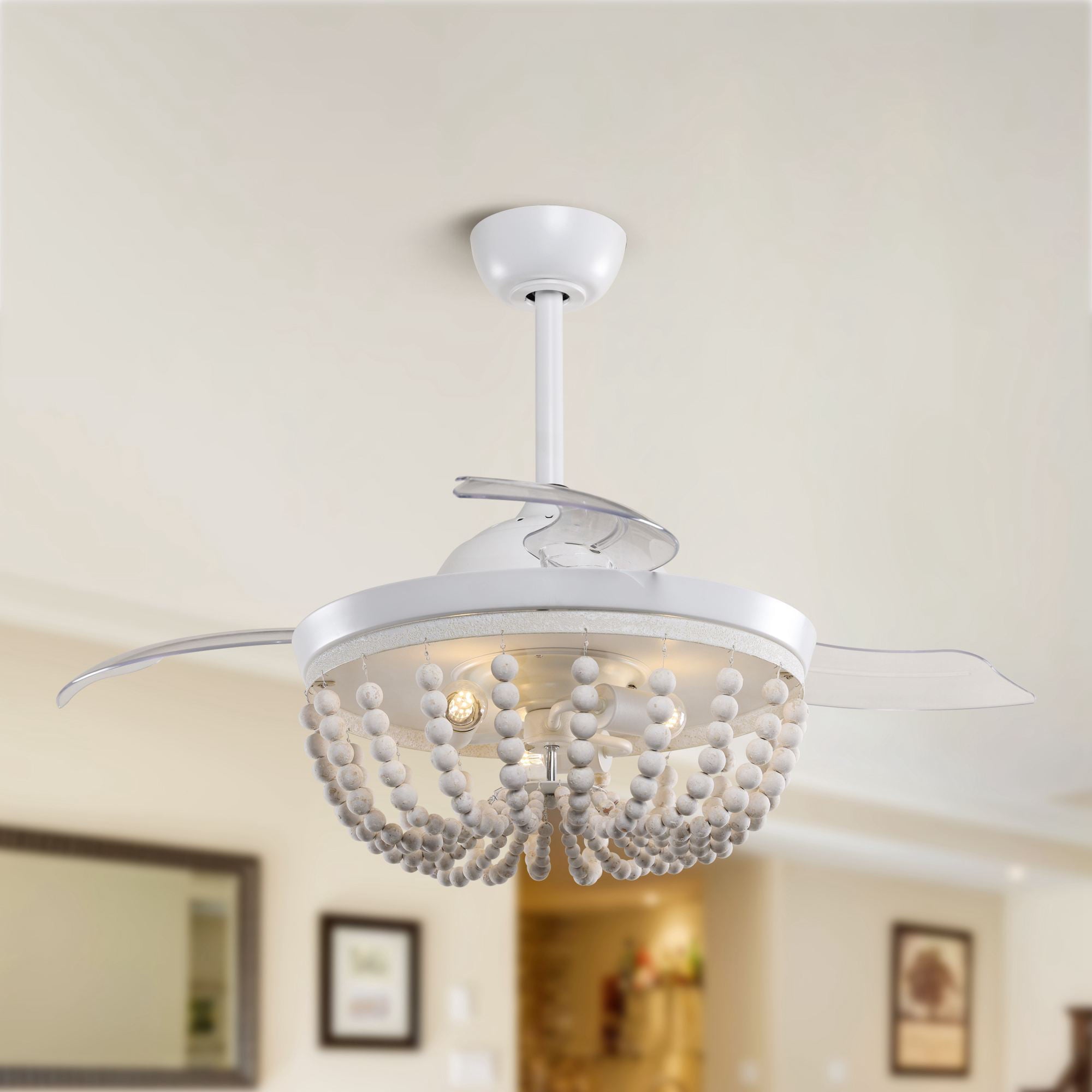 Retractable Ceiling Fan with Light and Remote Control 3 Blades 42 inch, White