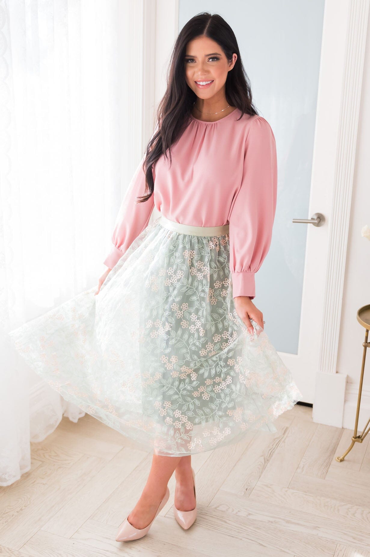 Classic Beauty Modest Embroidered Tulle Skirt