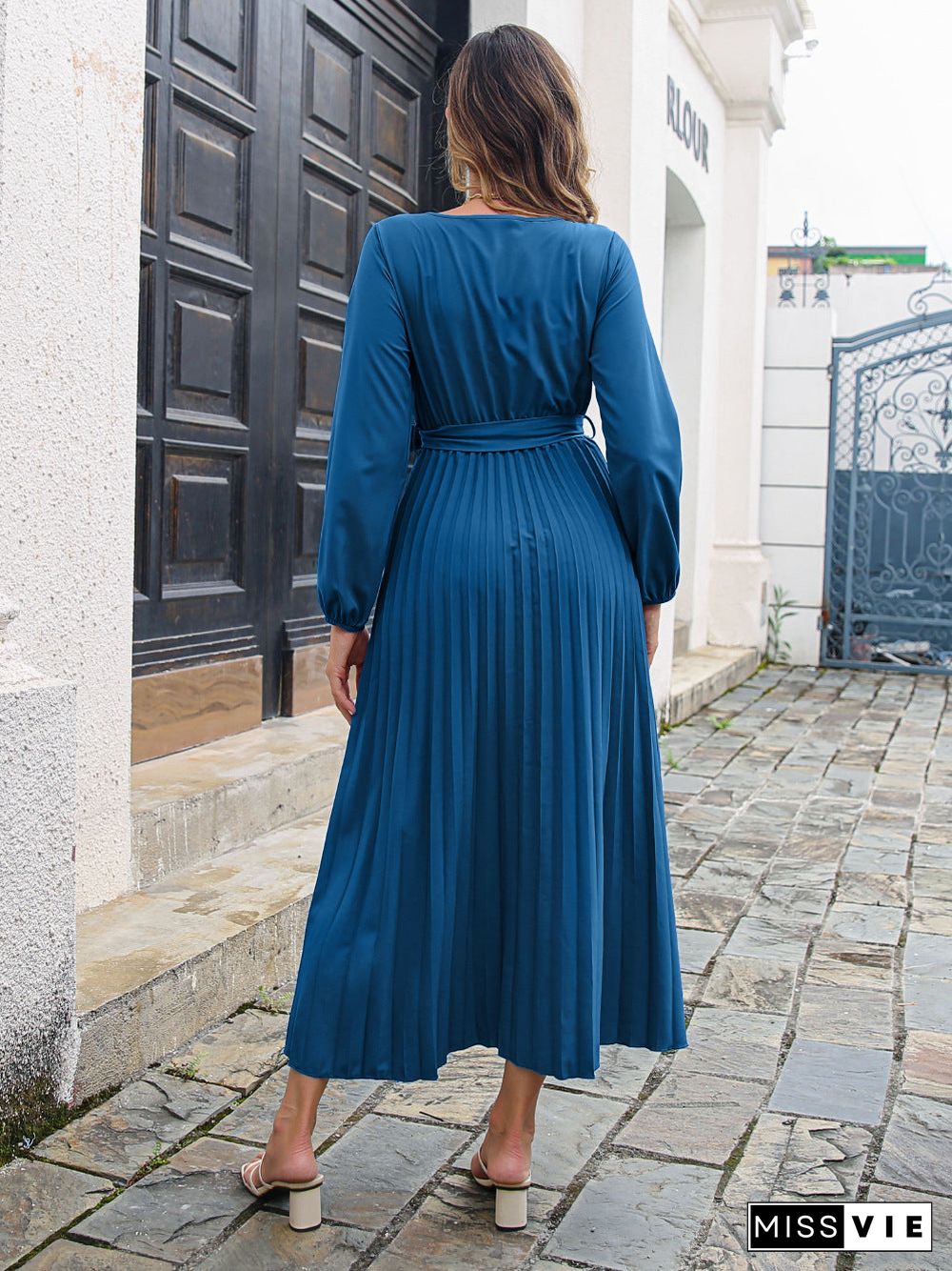 Side Split V Neck Long Sleeve Maxi Dress