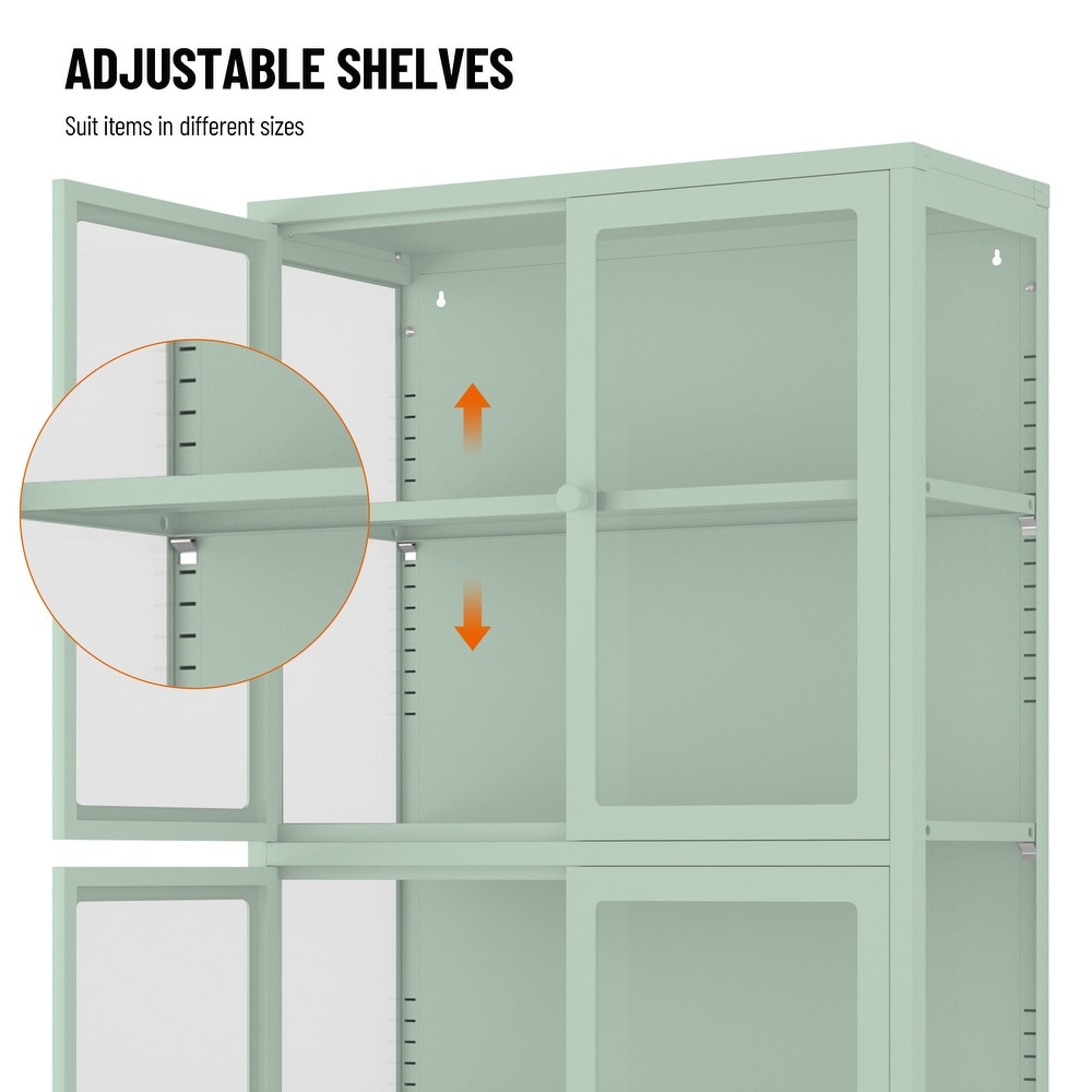 Glass Door Storage Cabinet with Adjustable Shelves