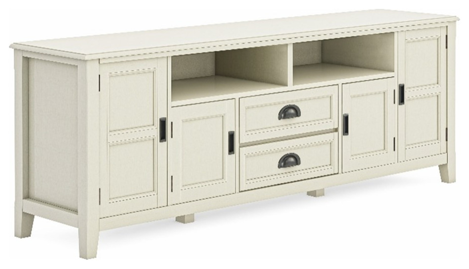 Burlington SOLID WOOD 72 inch Wide Transitional TV Media Stand in Antique White   Transitional   Entertainment Centers And Tv Stands   by Homesquare  Houzz