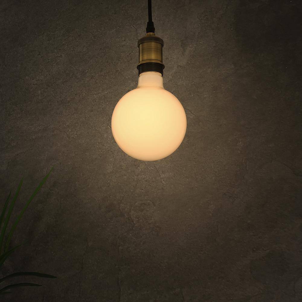 Feit Electric 100-Watt Equivalent G40 Dimmable Straight Filament White Glass E26 LED Vintage Edison Light Bulb Soft White G40100W927CAFIL