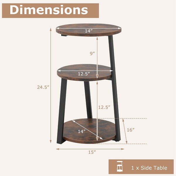 Costway 1/2 PCS 3Tier Round Side Table with Metal Frame and Adjustable