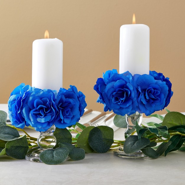 Bright Creations 50 Pack Royal Blue Roses Artificial Flowers Bulk 3 Inch Stemless Fake Silk Roses For Decorations Wedding