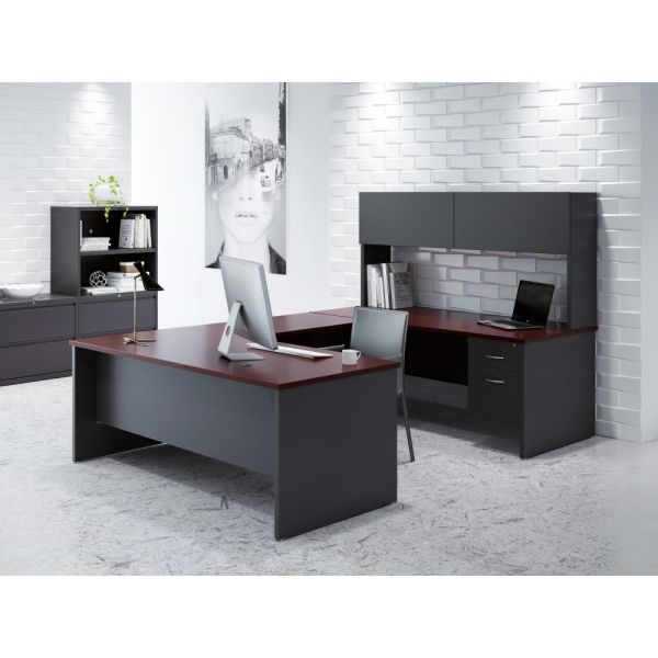 Lorell Mahogany Laminate/Charcoal Modular Desk Series