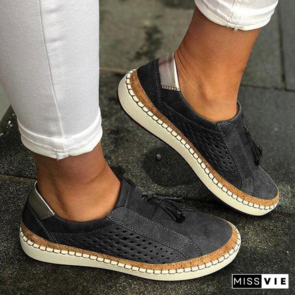 Women Slip On Hollow Out Flats Ladies Breathable Loafers Casual Platform Vulcanized Sewing Sneakers Shoes