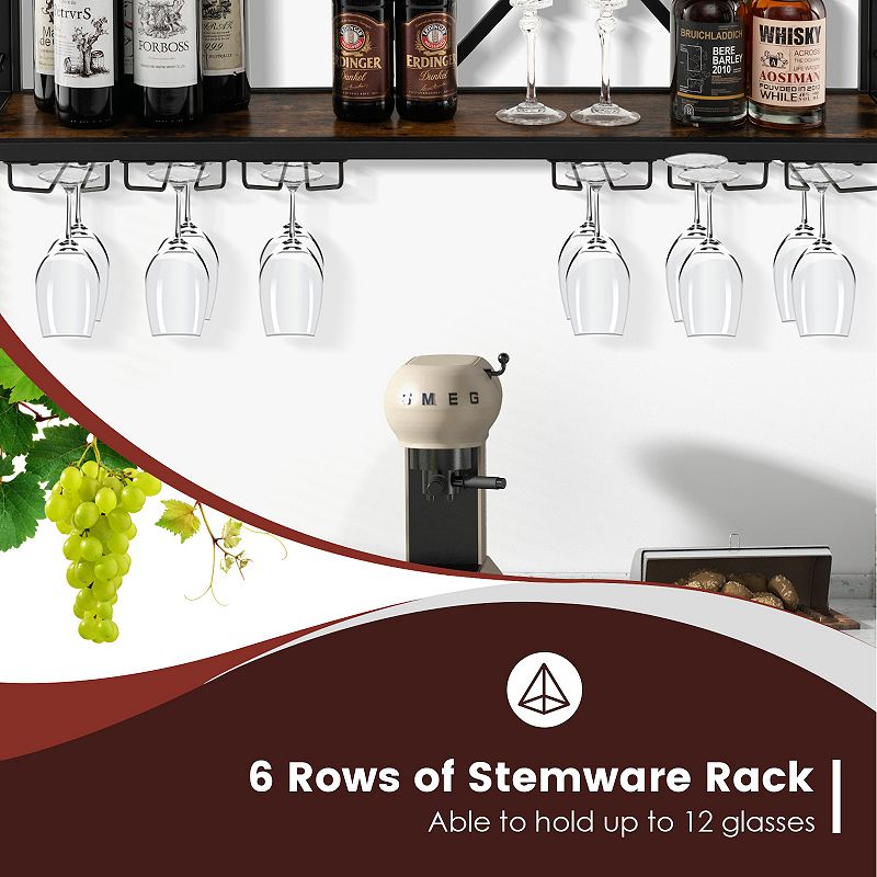 Wall Mounted Wine Rack For 39 Bottles And 12 Glasses