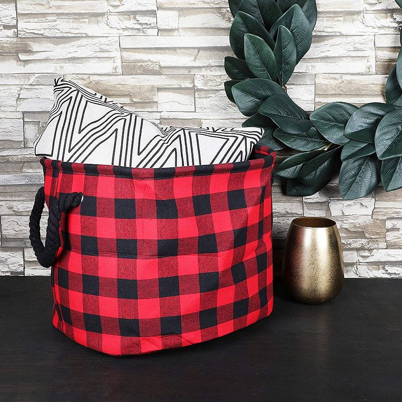 Okuna Outpost Foldable Storage Bin with Rope Handles， Buffalo Plaid (16 x 10 x 12 in)