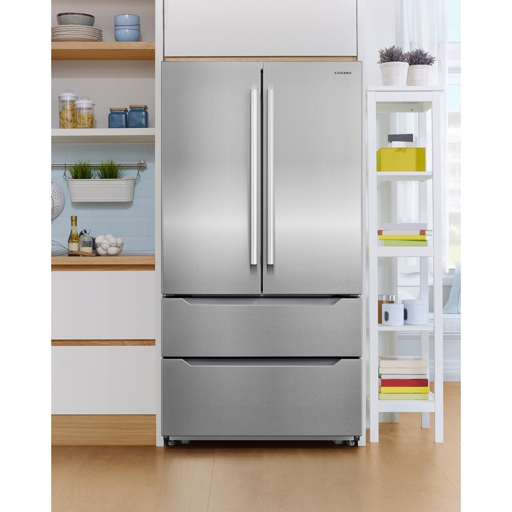 Cosmo 22.5 cu. ft. 4 Door French Door Refrigerator with Pull Handles in Stainless Steel  Counter Depth