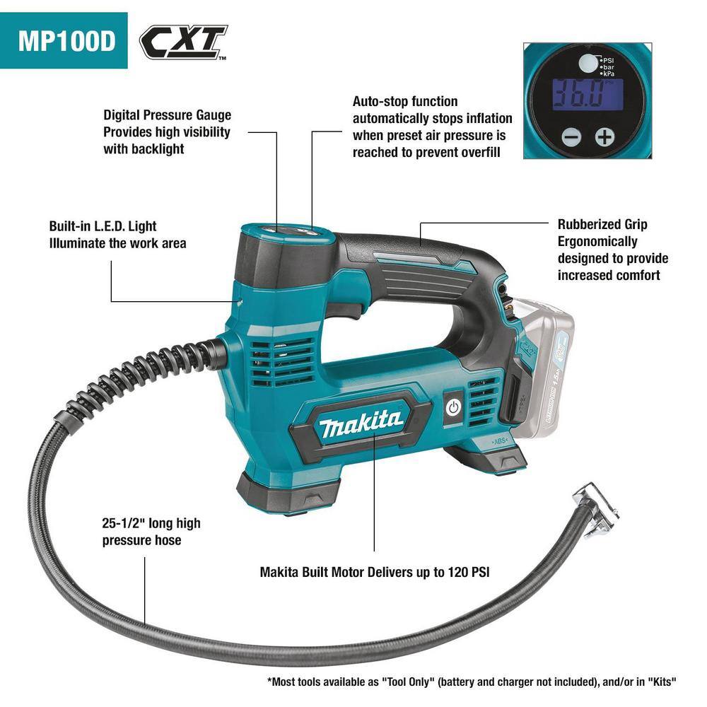 Makita 12V MAX CXT Lithium-Ion Cordless Electric Portable Inflator (Tool-Only) MP100DZ