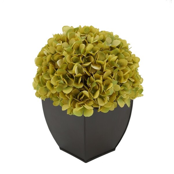 Faux Hydrangea in Matte Brown Tapered Zinc Cube