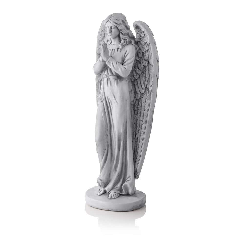 Alpine Corporation 47 in. Tall Indoor/Outdoor Praying Angel Statue Yard Art Decoration, Light Gray QFC100