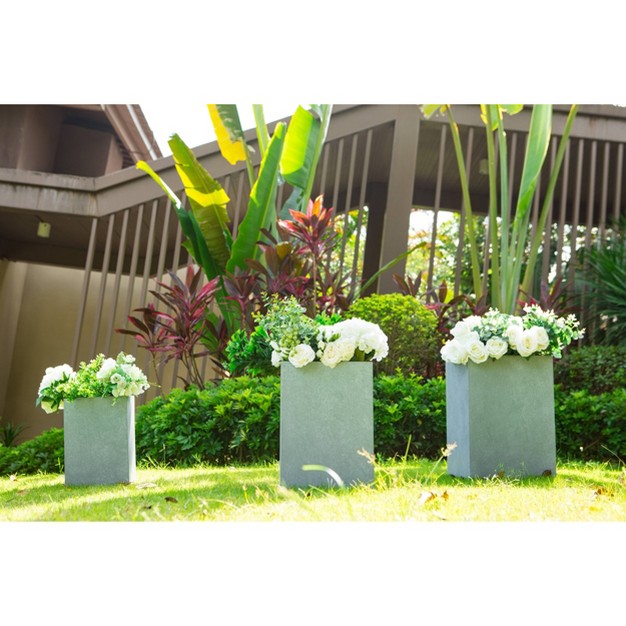 Set Of 3 Kante Lightweight Modern Square Outdoor Planters Slate Gray Rosemead Home amp Garden Inc