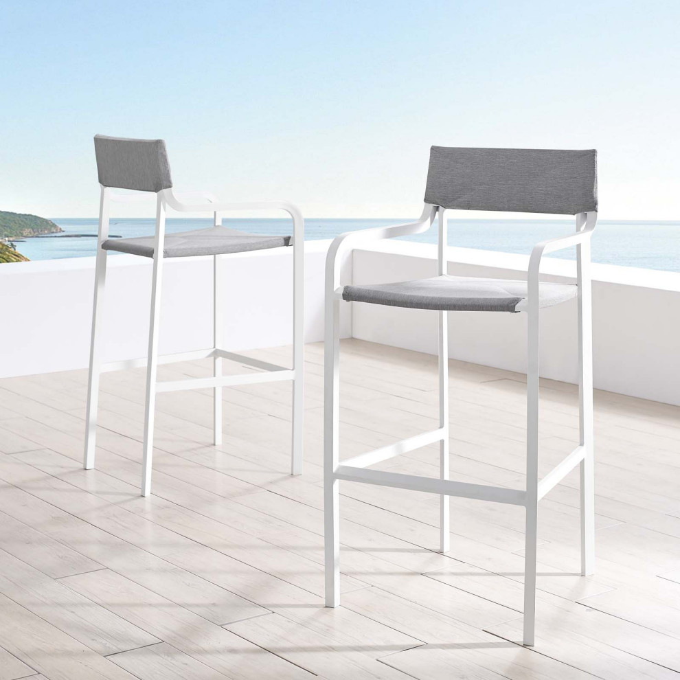 Raleigh Outdoor Patio Aluminum Bar Stool Set of 2 EEI 3963 WHI GRY   Contemporary   Outdoor Bar Stools And Counter Stools   by Kolibri Decor  Houzz