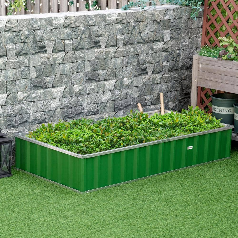 Outsunny 69 in. x 36 in. Green Metal Raised Garden Bed， DIY Large Steel Planter Box 845-674GN