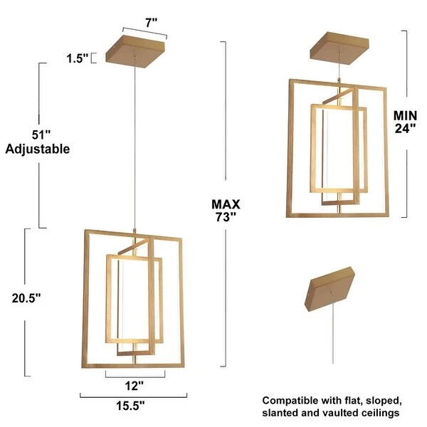 Modern LED Chandelier Square Gold Pendant Lights for Dining Room/ Living Room Shopping - The Best Deals on Chandeliers