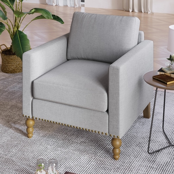 Linen Armchair Accent Chair with Wooden Legs