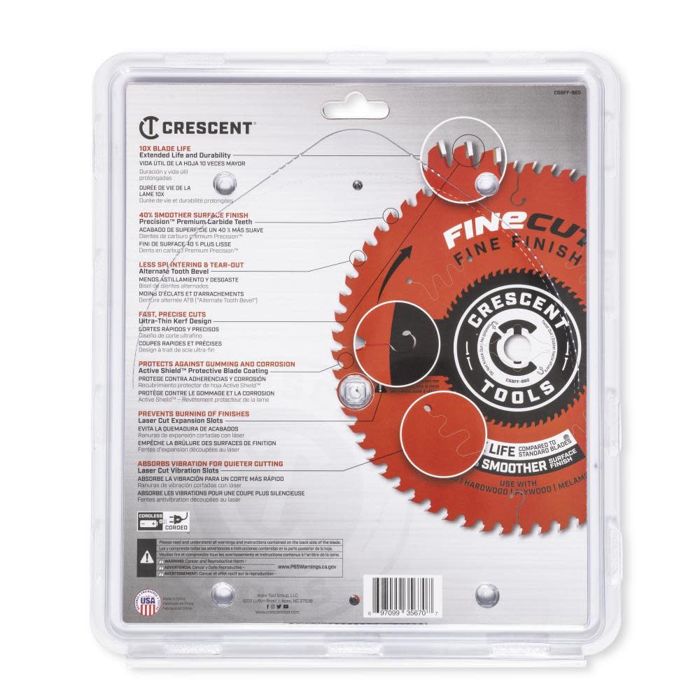 CRESCENT Circular Saw Blade 8 1/2 x 60 Tooth Fine Cut Fine Finishing