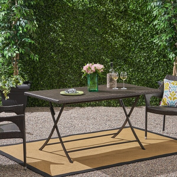 Outdoor Rectangle Foldable Dining Table with Topquality Polyethylene Wicker and a Sturdy Iron Tubing Frame