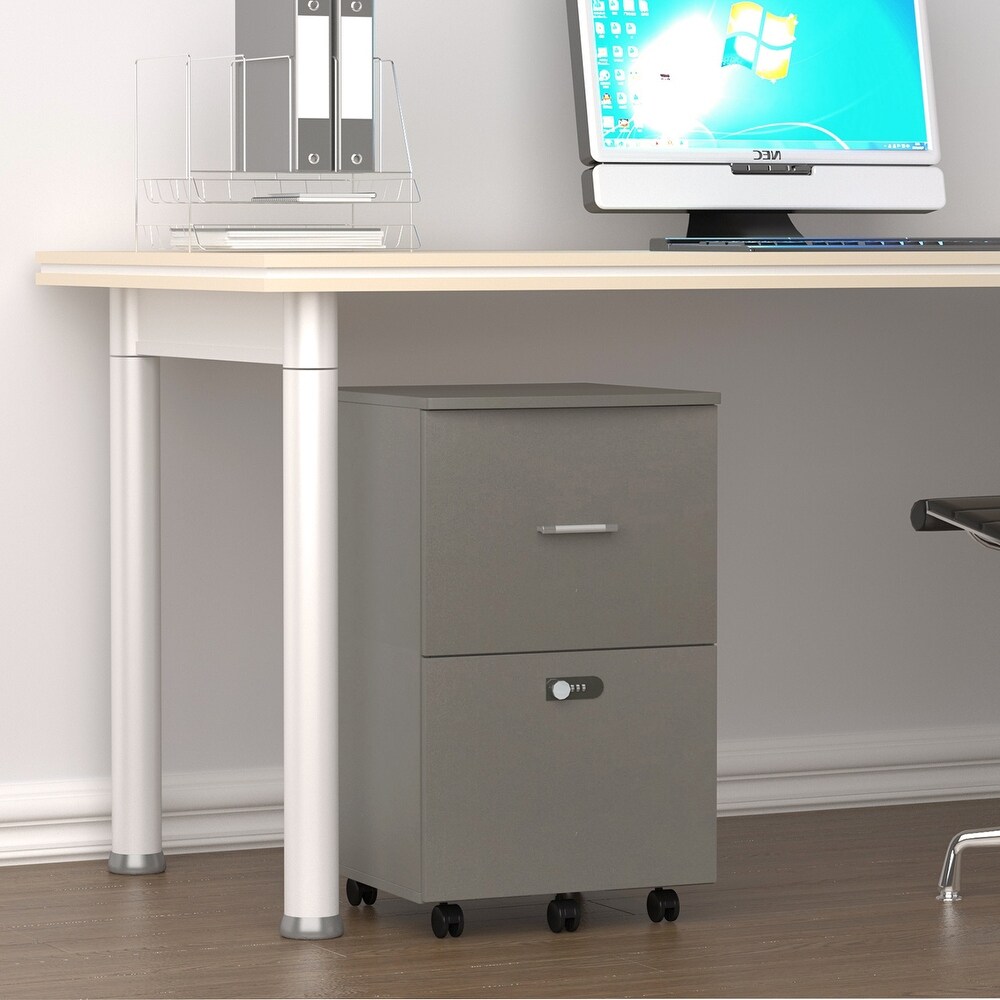 Pulley Movable File Cabinet with 2 Drawers and Combination Lock