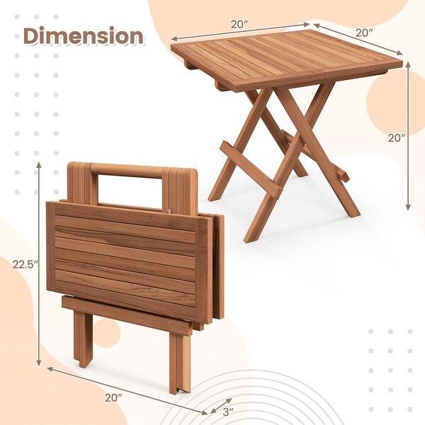 Gymax 2 Pieces Indonesia Teak Wood Folding End Table Square Side Table