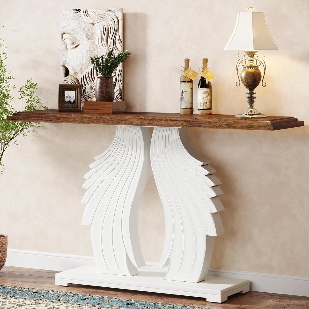 Console Entry Table for Entryway  Wood Sofa Table Behind Couch with Wings Shaped Pedestal for Hallway  Entrance  Living Room