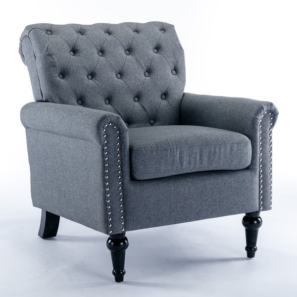 Linen Fabric Accent Armchair Tufted Upholstered Sofa， Dark Gray