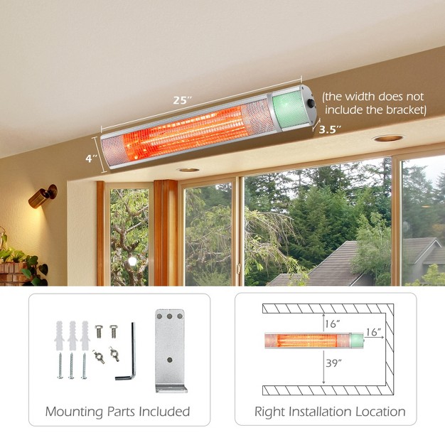 Costway Wall mounted Patio Heater 750w 1500w Infrared Heater With 9 level Adjustable 24h Timer amp Remote Control Silver