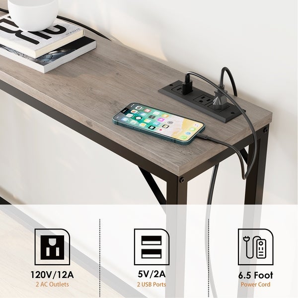 Entryway Table with Power Outlets and USB Ports， Narrow Sofa Table with Charging Station