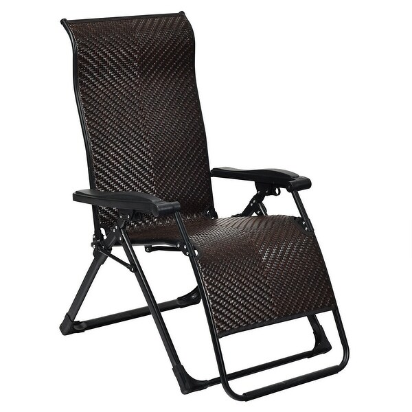 Gymax Patio Rattan Zero Gravity Lounge Chair Folding Recliner