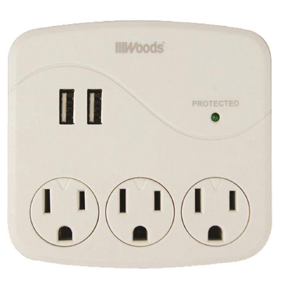 Woods 3-Outlet Surge Tap with Phone Cradle 41029