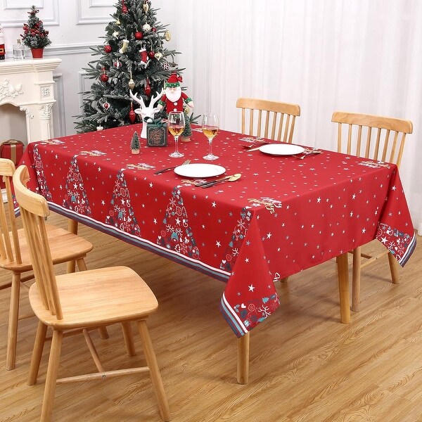 Christmas Decoration Rectangle Christmas Tablecloth Xmas Table Cloth Waterproof and Washable Holiday Decorative Table Cover