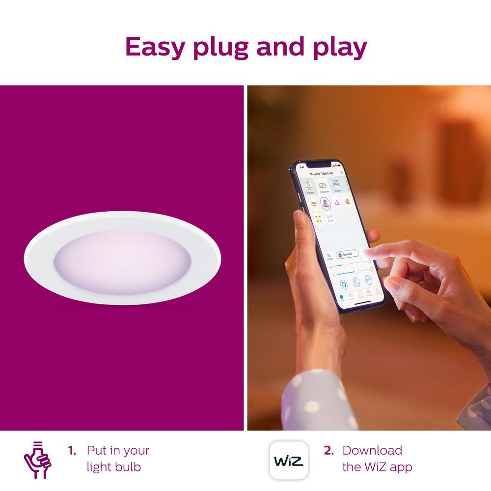 Philips 65-Watt Equivalent 5 in.  6 in. LED Wi-Fi Smart Color Changing Recessed Downlight Powered by WiZ (2-Pack) 555623