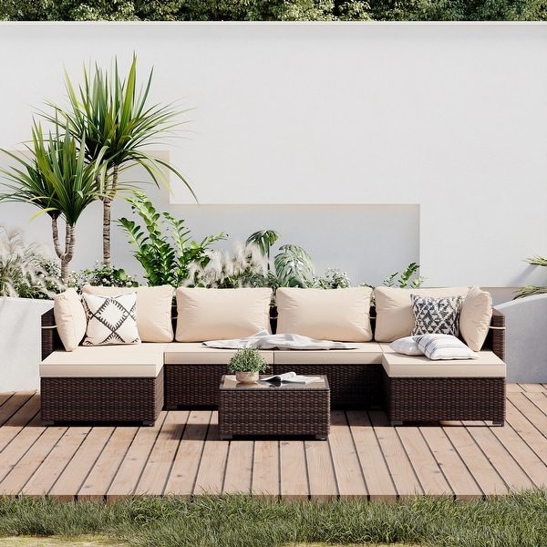 UPHA 6Person Outdoor Furniture Set Patio Wicker Conversation Set with Coffee Table and Cushions