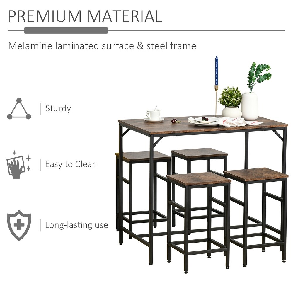 HOMCOM 5 Piece Modern Industrial Dining Room Table Furniture Set with 4 Chairs   Steel Legs for Dining Room  Black/Brown