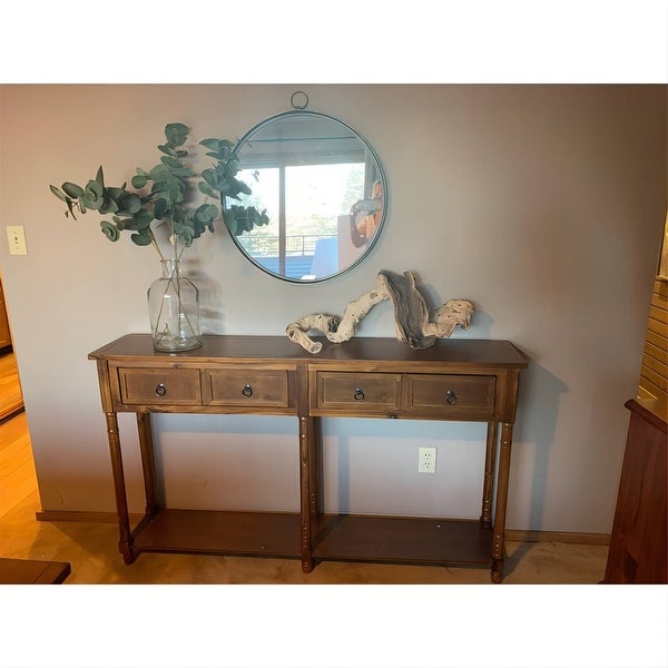 Antique Walnut Wood Sofa Entryway Console Tables with 4 Drawers - Antique Walnut