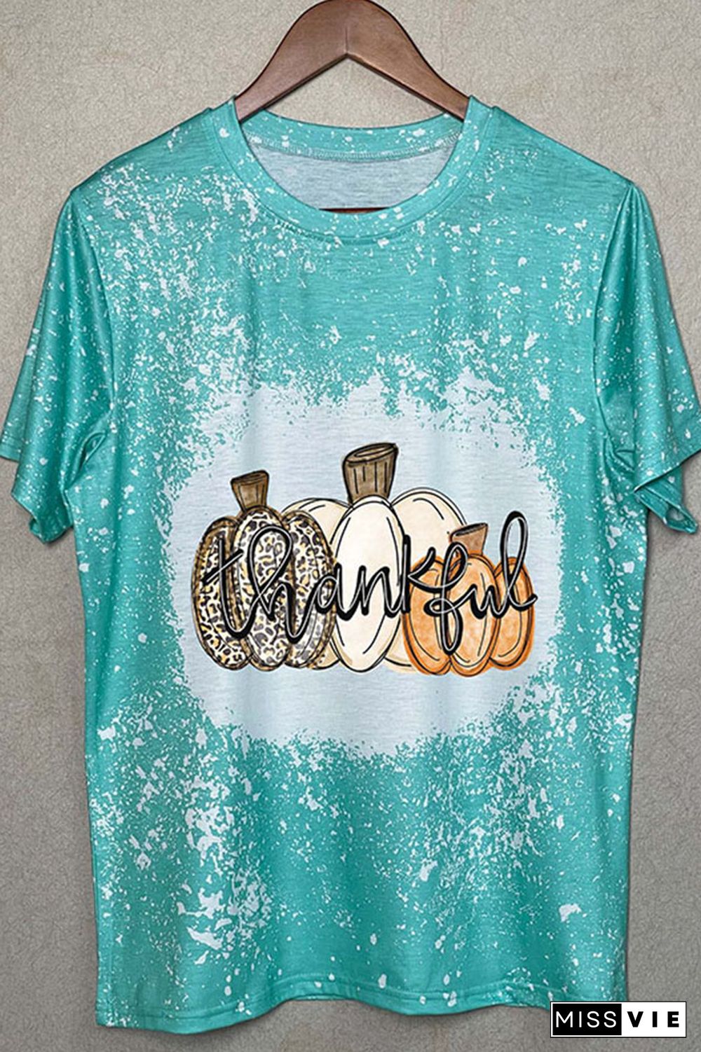 Thanksgiving,Thankful Pumpkin Bleached Graphic Tee Wholesale