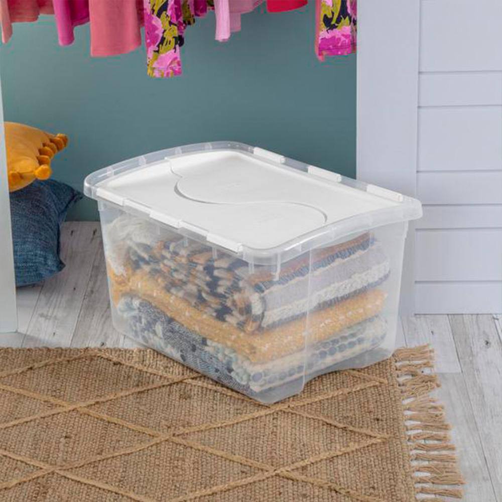 Sterilite 1914 Single 48 Quart Clear Hinged Lid Storage Tote Container (12 Pack) 12 x 19148006