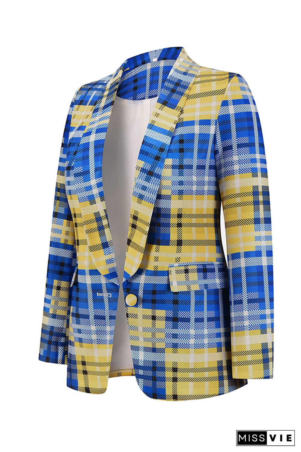 Multicolor Plaid Open Button Blazer Jackets