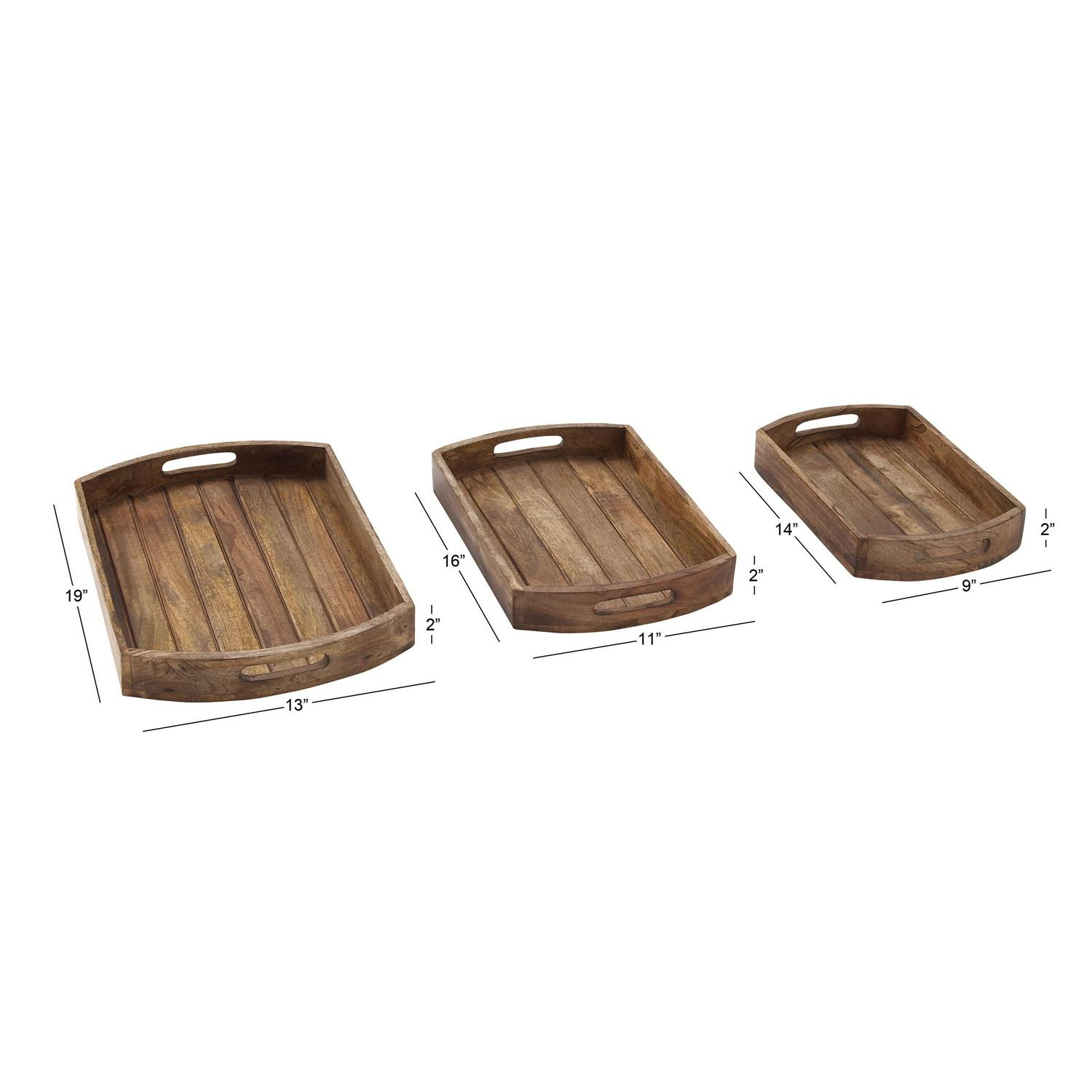 DecMode 14 ， 16 ， 19 W Wood Rustic Tray， Light Brown， 3  Pieces