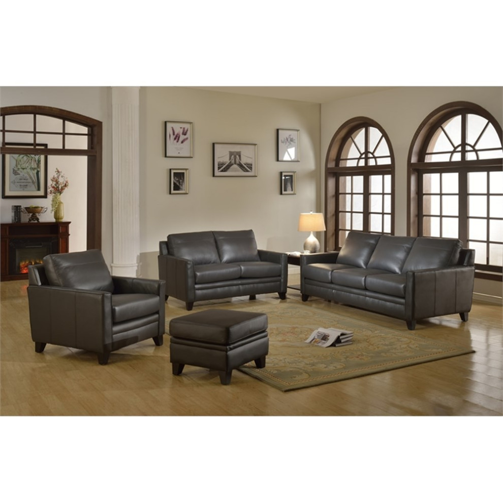 Leather Lusso Pratt Contemporary Genuine Leather  ampHardwood Sofa in Charcoal   Contemporary   Sofas   by Homesquare  Houzz