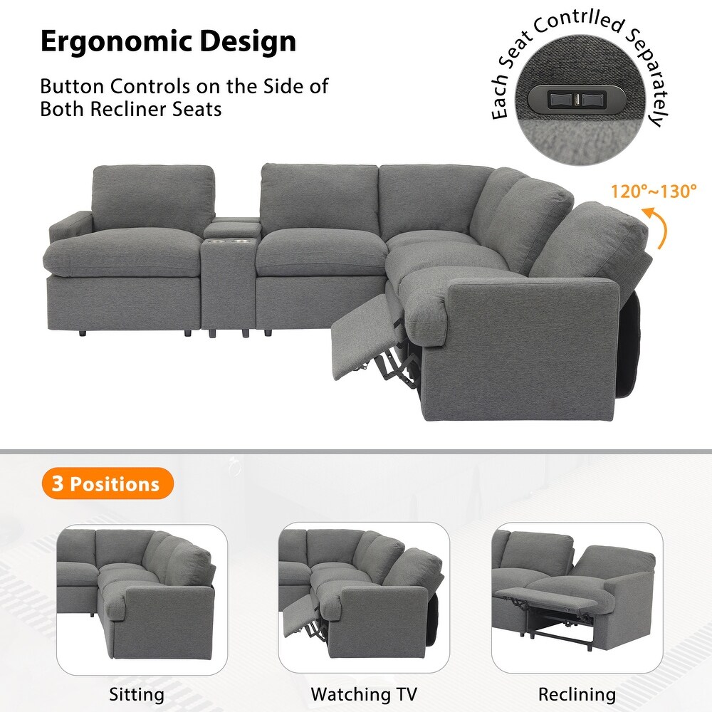 Dark Grey Power Recliner Sofa Sectional Couches Set with Power Socket