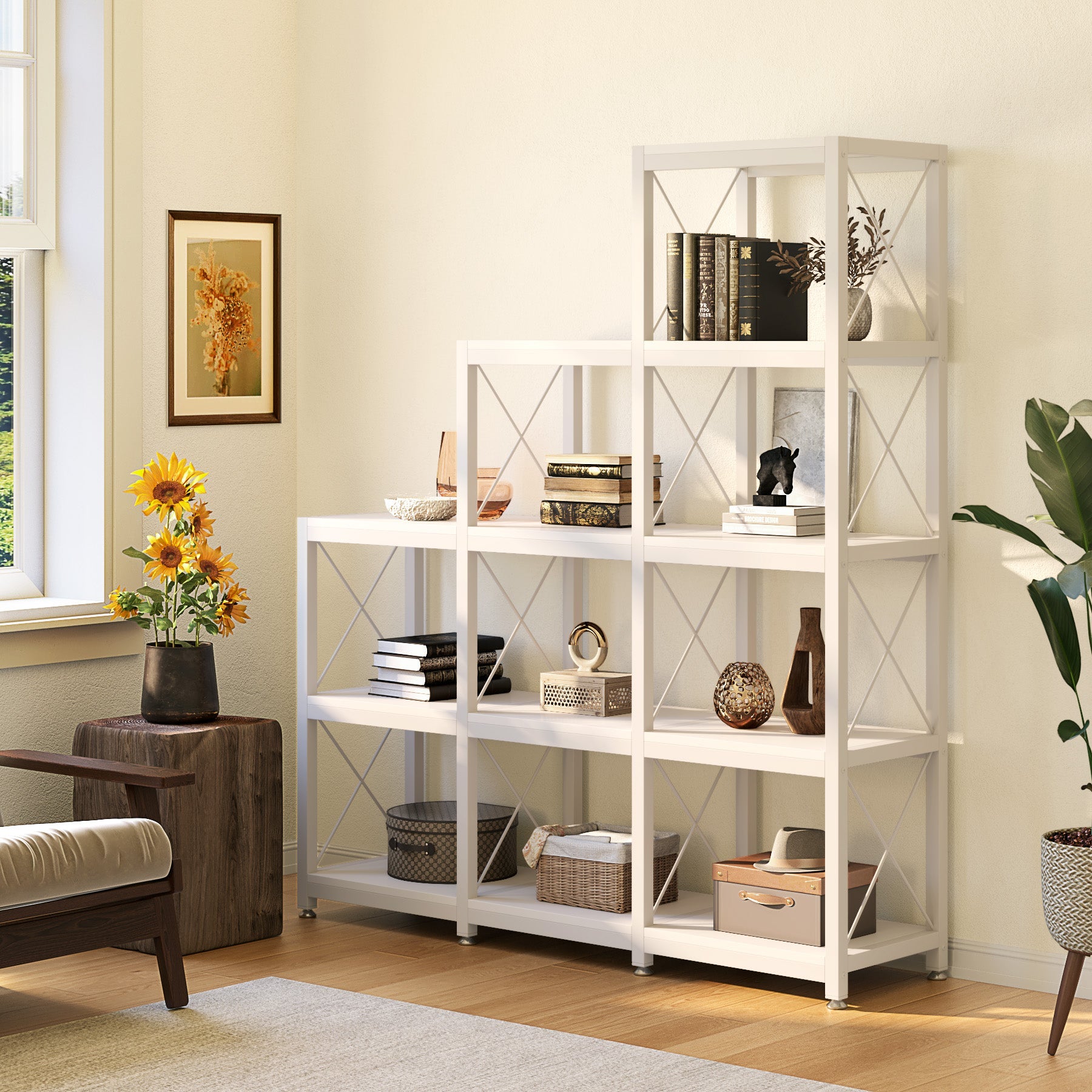 Ladder Bookshelf, 12 Shelves Industrial Etagere Bookcase