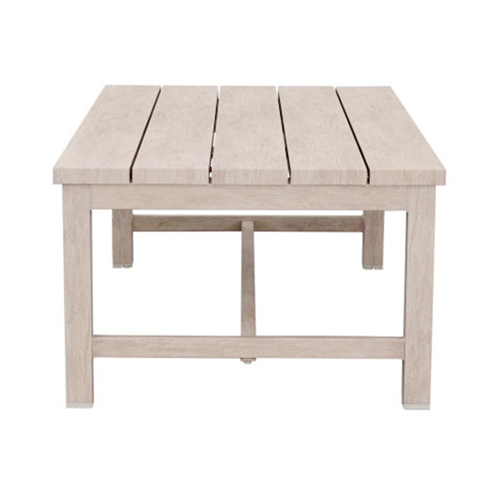 Durable Aluminum Coffee Table   Solid Construction  Whitewashed Birch Look  Dual Stretchers