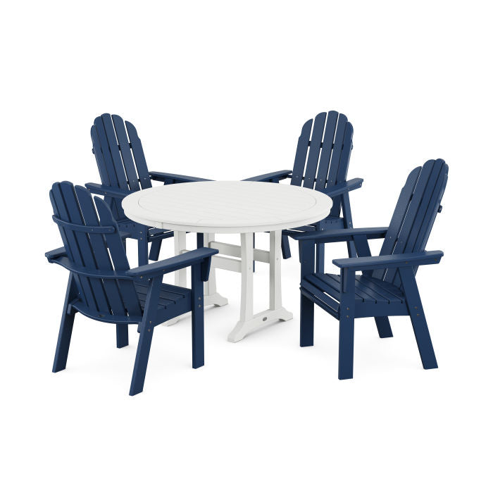 Polywood Vineyard Curveback Adirondack 5-Piece Nautical Trestle Dining Set PWS401-1