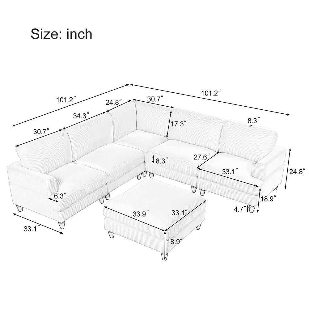 Corduroy Modular Sectional Sofa with Ottoman  Convertible to Bed  DIY Combo