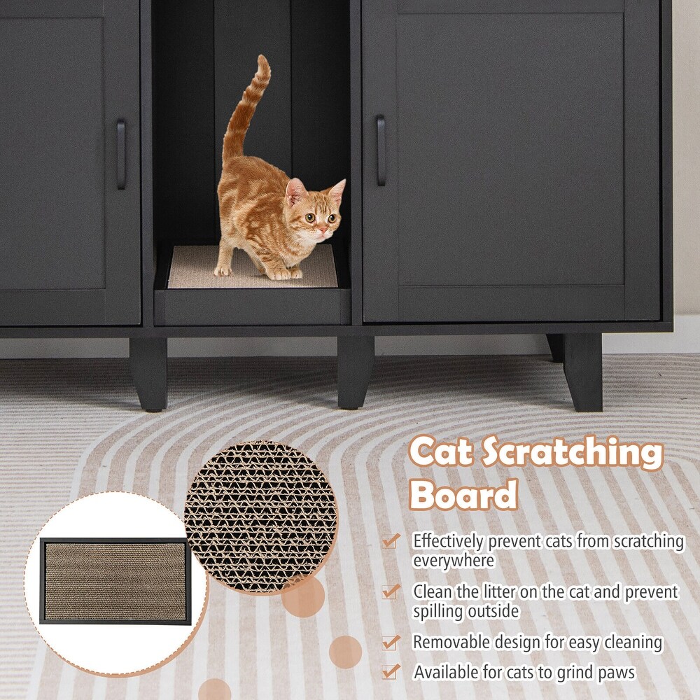 Gymax Cat Litter Box Enclosure TV Stand Cabinet Hidden Cat House