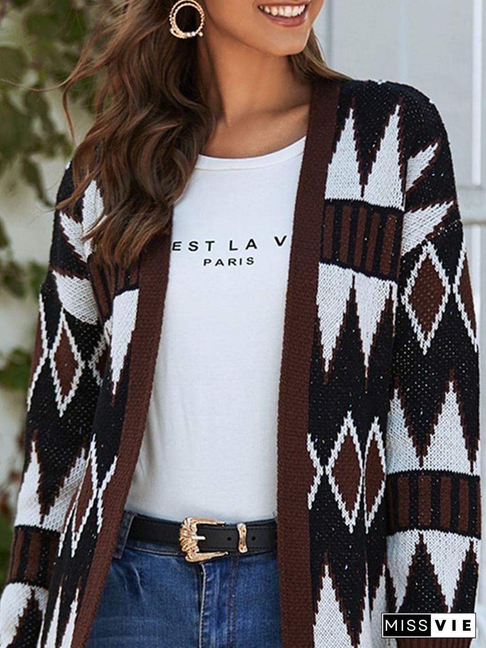 Ethnic Long Sleeve Plus Size Casual Sweater Cardigan