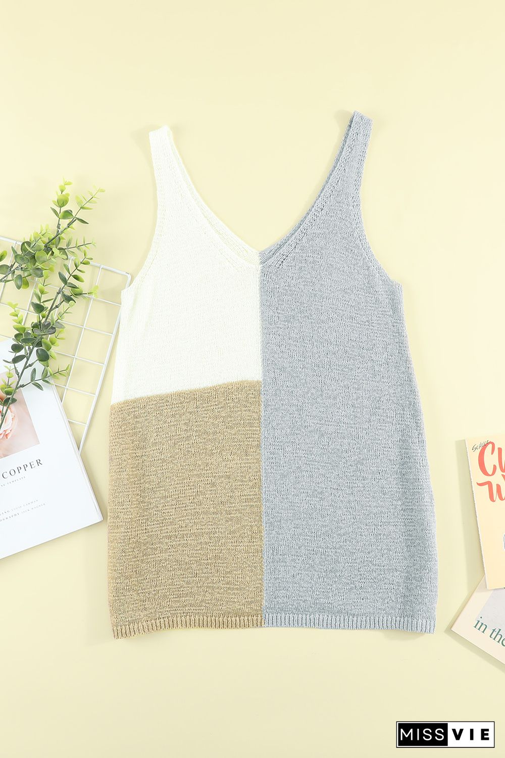 Gray Color Block Knitted Tank Top