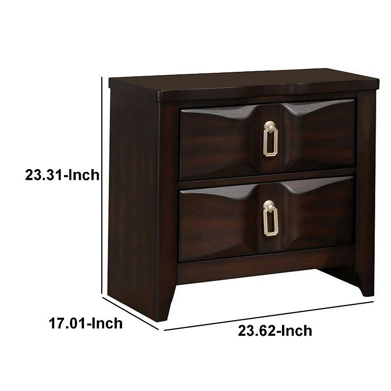 Transitional Style Wood Nightstand with 2 Drawers， Espresso Brown